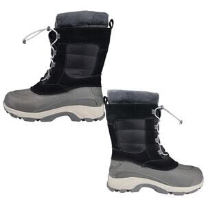 Lands End Black Gray Waterproof Rubber & Quilted Insulated  Lined Boots NWOT 8